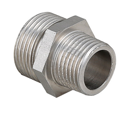 Ниппель VALTEC переходной 1/2 х 3/8 наружная резьба, никелированная латунь Ниппель VALTEC переходной 1/2 х 3/8 наружная резьба, никелированная латунь