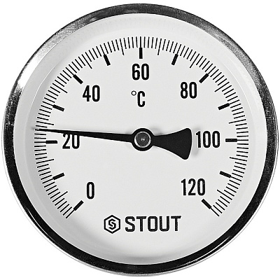 Термометр Stout биметаллический с погружной гильзой 50 мм, Dn 100 мм, 1/2 , 0...120С Термометр Stout биметаллический с погружной гильзой 50 мм, Dn 100 мм, 1/2 , 0...120С