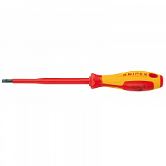 Отвертка KNIPEX SL3.0x0.5 шлицевая VDE, длина лезвия 100 мм, 202 мм, диэлектрическая, 2-компонентная рукоятка