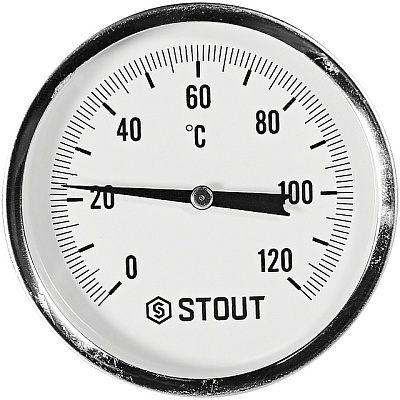 Термометр Stout биметаллический с погружной гильзой 100 мм, Dn 80 мм, 1/2 , 0...120С Термометр Stout биметаллический с погружной гильзой 100 мм, Dn 80 мм, 1/2 , 0...120С