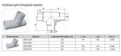Тройник Thermaflex для торцевой сварки PB-T160ST